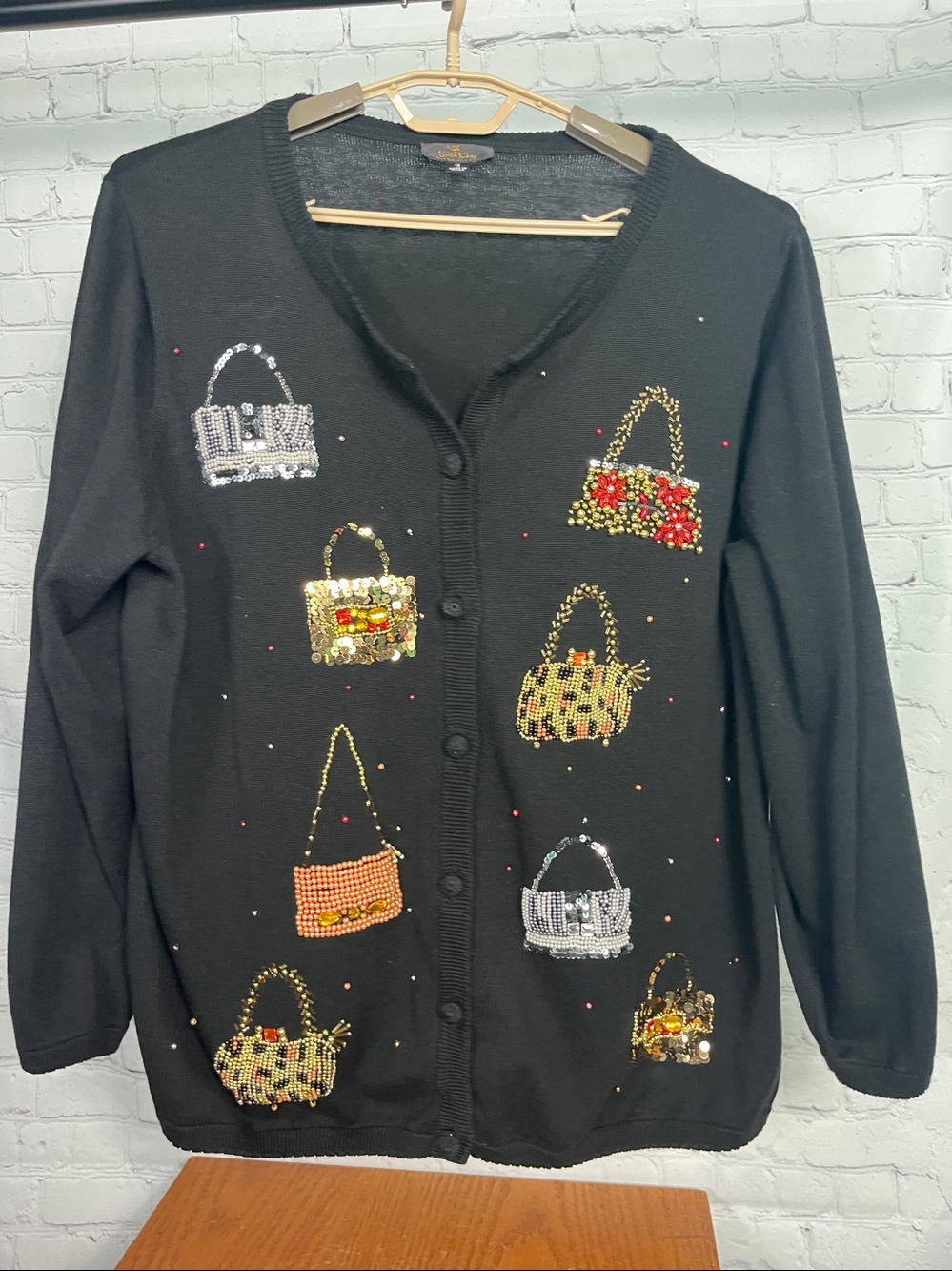 Quacker Factory Black Button Up Cardigan Sequin & Bead Purses women's size 1X